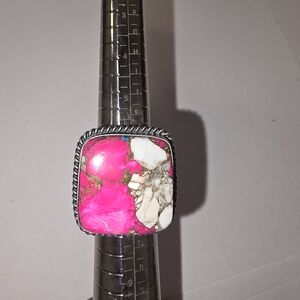 Native Signed And Stamped COTTON CANDY vibrant Pink and White Stone Square Ring
